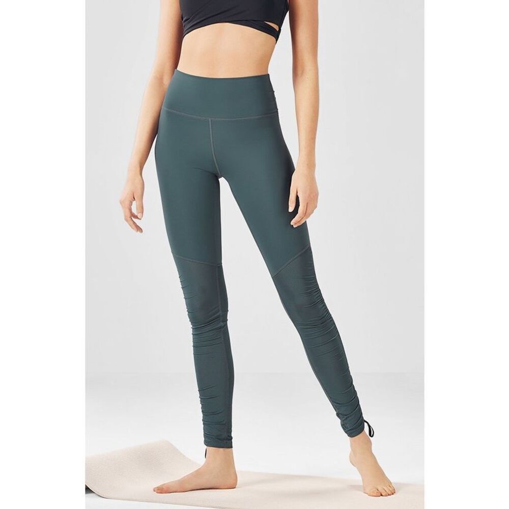 Fabletics Cashel Fold-Over Power Form Leggings Small Dark Green Full Length